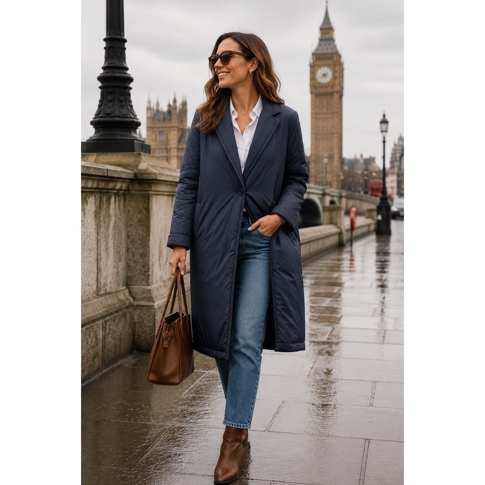 Vince Navy Longline Puffer Blazer Coat Jacket V5947-91167 Size S